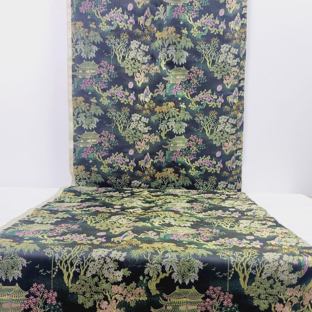 Vtg 100% Silk Brocade Jacquard Fabric By Yard - Picture 2 of 6